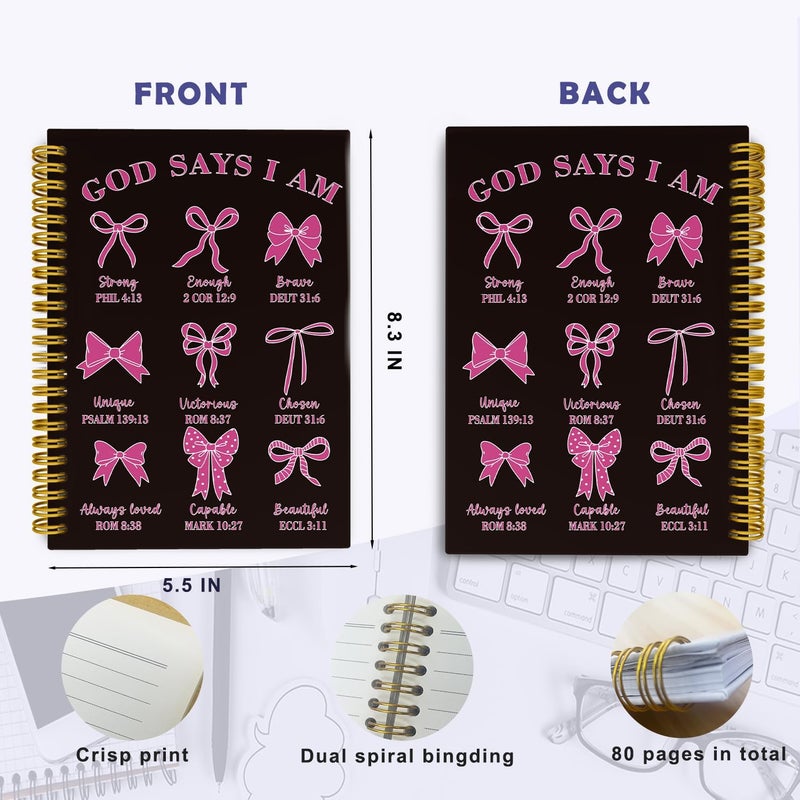 THDSE Bible Journal for Women, Christian Prayer Journal Notebook Gifts for Teen Girls Kids, Bible Study Supplies, Cute Bows Church Faith Journaling Hardcover Spiral Notebook 5.5 X 8.3(Black Pink) - Image 5